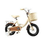VOLTUS Little Moments Kids Bike with Training Wheels, Woven Basket & Rear Rack for Beginner Riders - White, Black Tyres
