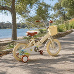 VOLTUS Kids Bike with Training Wheels, Woven Basket & Rear Rack for Beginner Riders - Little Duck, Wheat Yellow