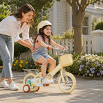 VOLTUS Kids Bike with Training Wheels, Woven Basket & Rear Rack for Beginner Riders - Little Duck, Wheat Yellow
