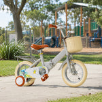 VOLTUS Kids Bike with Training Wheels, Woven Basket & Rear Rack for Beginner Riders - Little Duck, Grey