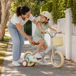 VOLTUS Kids Bike with Training Wheels, Woven Basket & Rear Rack for Beginner Riders - Little Duck, Grey