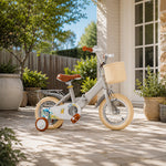 VOLTUS Kids Bike with Training Wheels, Woven Basket & Rear Rack for Beginner Riders - Little Duck, Grey