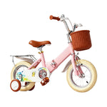 VOLTUS Foldable Kids Bike with Training Wheels, Front Basket & Rear Rack for Beginner Riders - Blush Pink, Cream Tyres