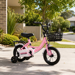 VOLTUS Kids Bicycle with Training Wheels Front Basket and Rear Rack for Beginner Riders - Pink