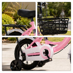 VOLTUS Kids Bicycle with Training Wheels Front Basket and Rear Rack for Beginner Riders - Pink
