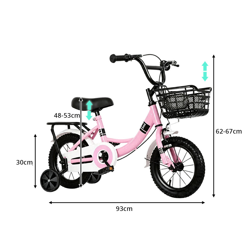 VOLTUS Kids Bicycle with Training Wheels Front Basket and Rear Rack for Beginner Riders - Pink