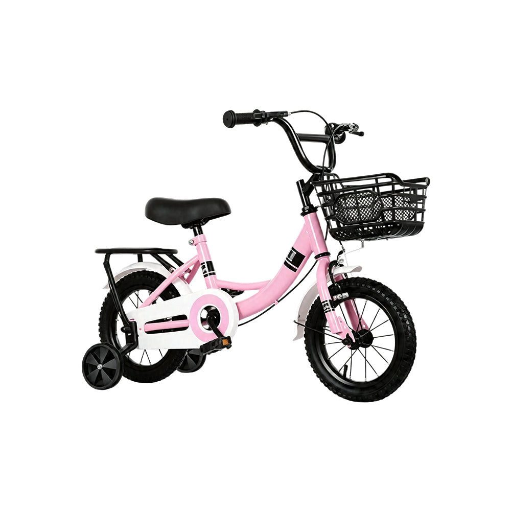 VOLTUS Kids Bicycle with Training Wheels Front Basket and Rear Rack for Beginner Riders - Pink