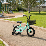 VOLTUS Kids Bicycle with Training Wheels Front Basket and Rear Rack for Beginner Riders - Green
