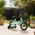VOLTUS Kids Bicycle with Training Wheels Front Basket and Rear Rack for Beginner Riders - Green