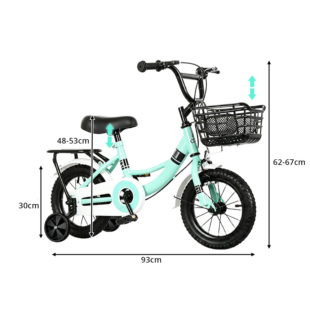 VOLTUS Kids Bicycle with Training Wheels Front Basket and Rear Rack for Beginner Riders - Green