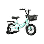 VOLTUS Kids Bicycle with Training Wheels Front Basket and Rear Rack for Beginner Riders - Green