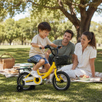 VOLTUS Kids Bicycle with Training Wheels Front Basket and Rear Rack for Beginner Riders - Yellow