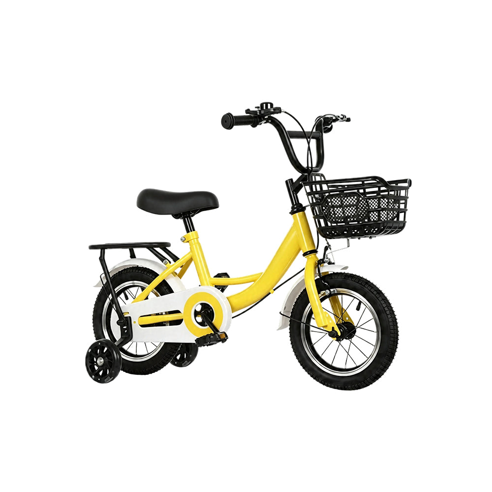 VOLTUS Kids Bicycle with Training Wheels Front Basket and Rear Rack for Beginner Riders - Yellow
