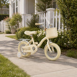 VOLTUS Vintage Kids Bicycle with Training Wheels Front Basket and Rear Rack for Beginner Riders - Cream