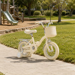 VOLTUS Vintage Kids Bicycle with Training Wheels Front Basket and Rear Rack for Beginner Riders - Cream
