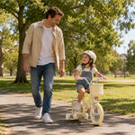 VOLTUS Vintage Kids Bicycle with Training Wheels Front Basket and Rear Rack for Beginner Riders - Cream