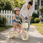 VOLTUS Vintage Kids Bicycle with Training Wheels Front Basket and Rear Rack for Beginner Riders - Pink