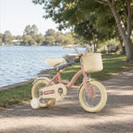 VOLTUS Vintage Kids Bicycle with Training Wheels Front Basket and Rear Rack for Beginner Riders - Pink