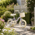 VOLTUS Vintage Kids Bicycle with Training Wheels Front Basket and Rear Rack for Beginner Riders - Purple