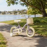 VOLTUS Vintage Kids Bicycle with Training Wheels Front Basket and Rear Rack for Beginner Riders - Purple