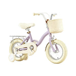 VOLTUS Vintage Kids Bicycle with Training Wheels Front Basket and Rear Rack for Beginner Riders - Purple