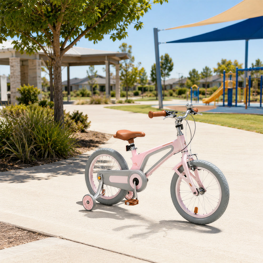 VOLTUS Vintage Kids Bicycle with Training Wheels Low-Step Frame for Beginners - Pink