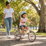 VOLTUS Vintage Kids Bicycle with Training Wheels Low-Step Frame for Beginners - Pink