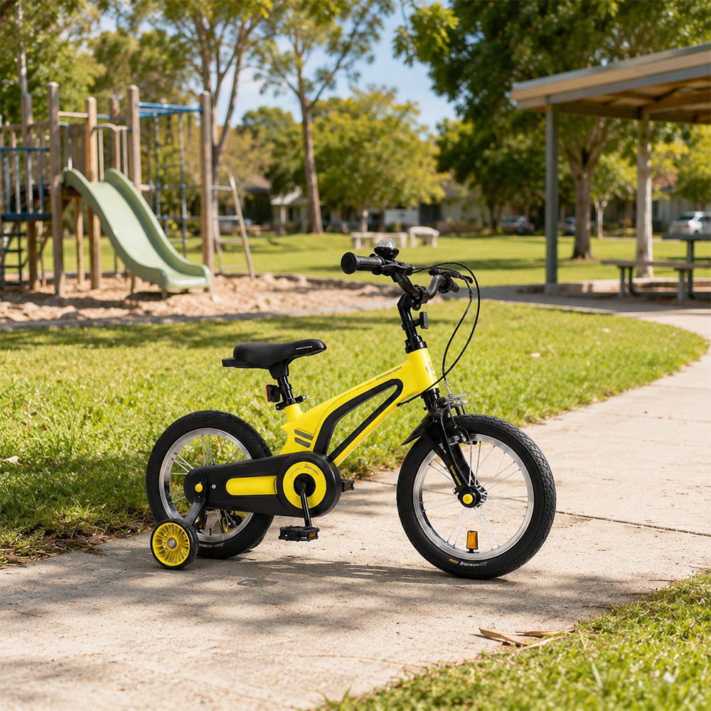 VOLTUS Vintage Kids Bicycle with Training Wheels Low-Step Frame for Beginners - Yellow