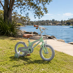 VOLTUS Vintage Kids Bicycle with Training Wheels Low-Step Frame for Beginners - Green