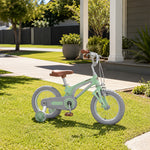 VOLTUS Vintage Kids Bicycle with Training Wheels Low-Step Frame for Beginners - Green