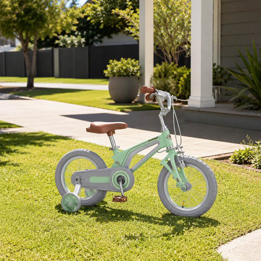 VOLTUS Vintage Kids Bicycle with Training Wheels Low-Step Frame for Beginners - Green