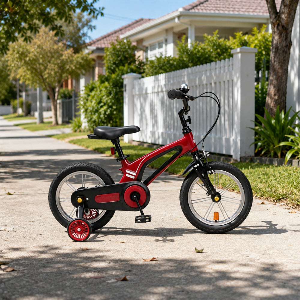 VOLTUS Vintage Kids Bicycle with Training Wheels Low-Step Frame for Beginners - Red