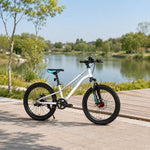 VOLTUS Kids Mountain Bike with Dual Suspension Disc Brakes and Gear Shift for Outdoor Riding - White