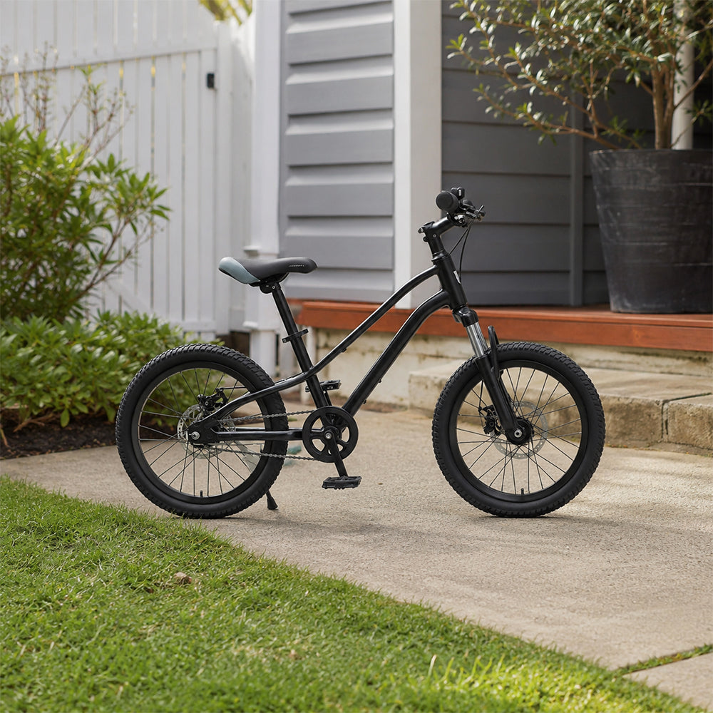 VOLTUS Kids Mountain Bike with Dual Suspension Disc Brakes and Gear Shift for Outdoor Riding - Black