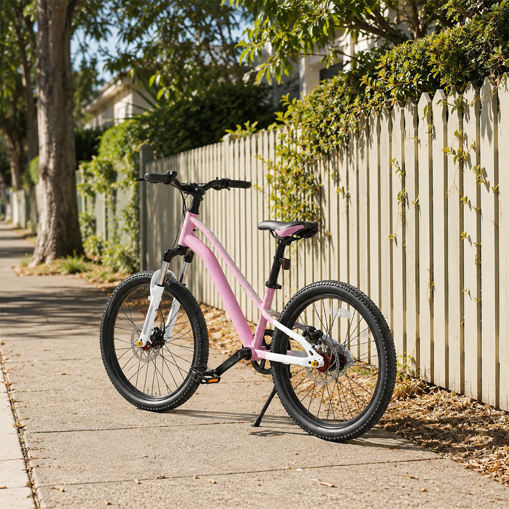 VOLTUS Kids Mountain Bike with Dual Suspension Disc Brakes and Gear Shift for Outdoor Riding - Pink