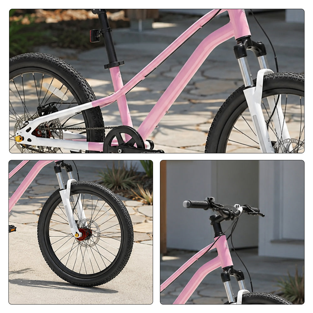 VOLTUS Kids Mountain Bike with Dual Suspension Disc Brakes and Gear Shift for Outdoor Riding - Pink