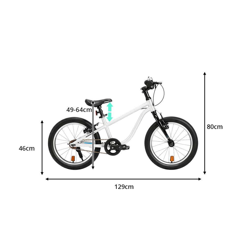 VOLTUS  16 Inch Kids Bike - Lightweight Aluminium Alloy Frame, Single Speed Bicycle for Children Outdoor Riding - Brushed Silver