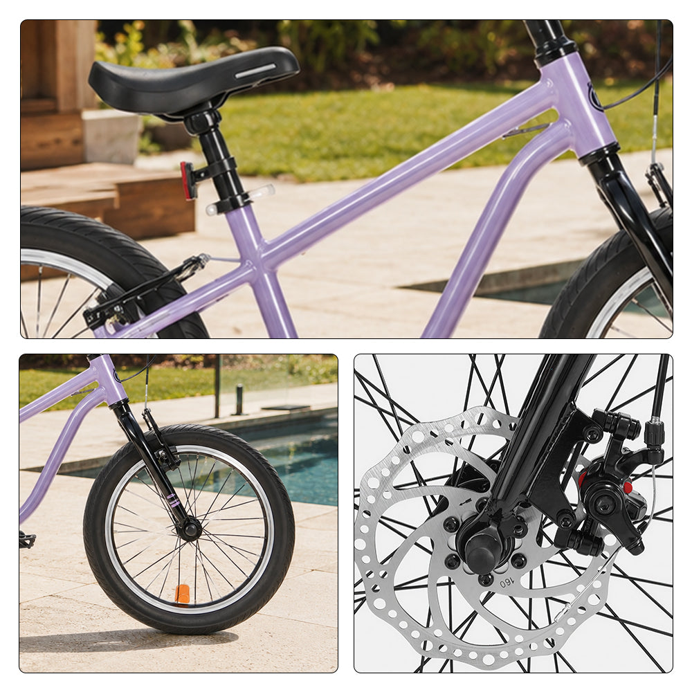VOLTUS  16 Inch Kids Bike - Lightweight Aluminium Alloy Frame, Single Speed Bicycle for Children Outdoor Riding - Purple