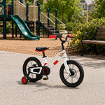 VOLTUS Kids Bike - Lightweight Aluminium Alloy Bicycle with Dual Disc Brakes, Full Chain Guard for Outdoor Riding - White & Red