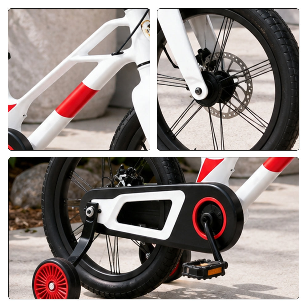 VOLTUS Kids Bike - Lightweight Aluminium Alloy Bicycle with Dual Disc Brakes, Full Chain Guard for Outdoor Riding - White & Red