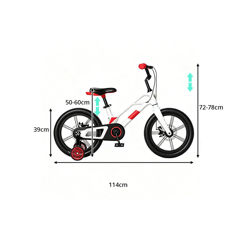VOLTUS Kids Bike - Lightweight Aluminium Alloy Bicycle with Dual Disc Brakes, Full Chain Guard for Outdoor Riding - White & Red