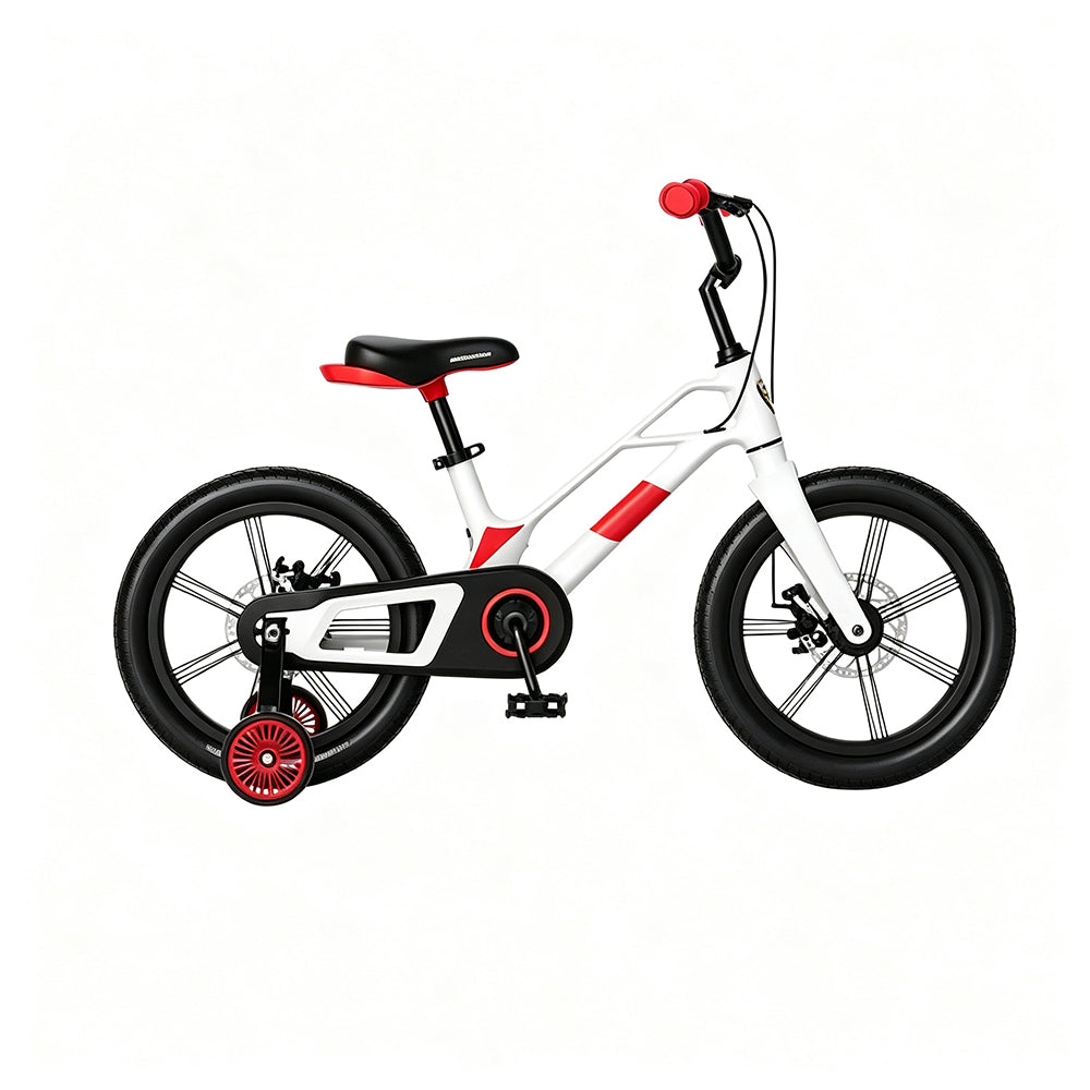 VOLTUS Kids Bike - Lightweight Aluminium Alloy Bicycle with Dual Disc Brakes, Full Chain Guard for Outdoor Riding - White & Red