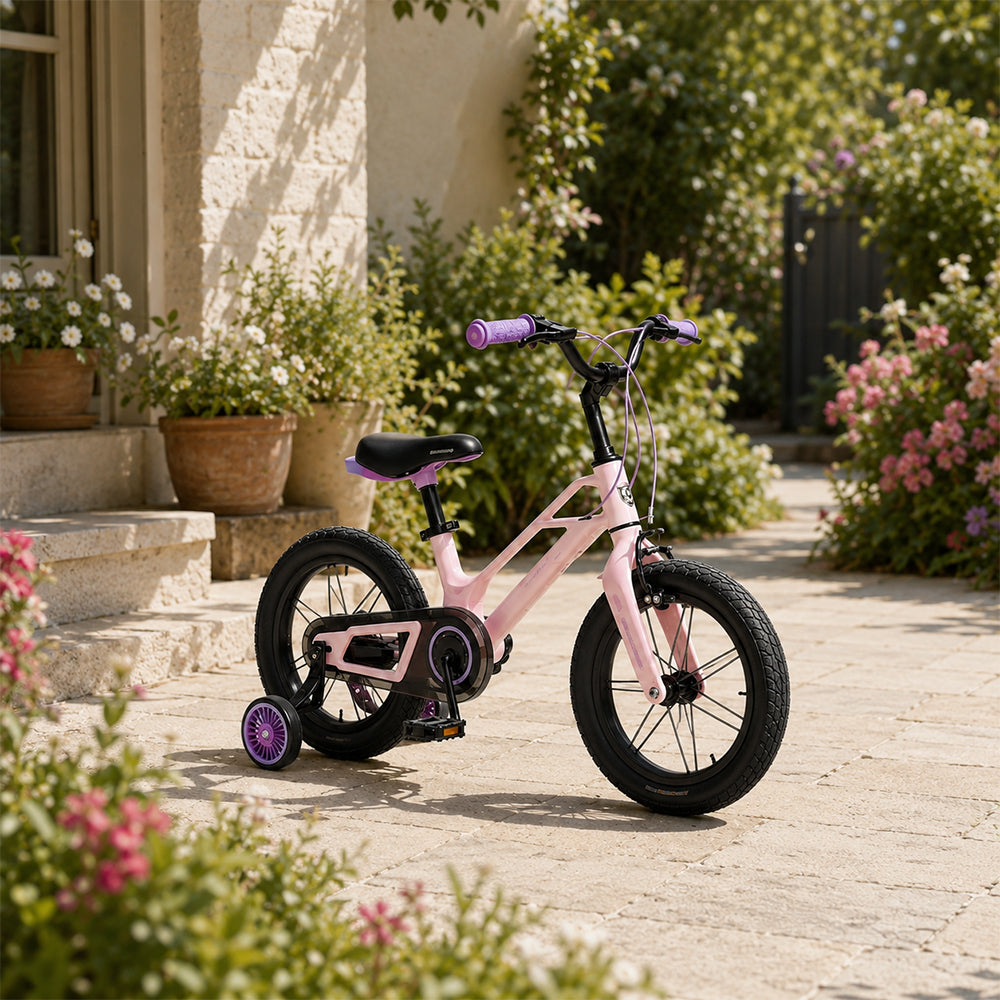 VOLTUS Kids Bike - Lightweight Aluminium Alloy Bicycle with Dual Disc Brakes, Full Chain Guard for Outdoor Riding - Pink