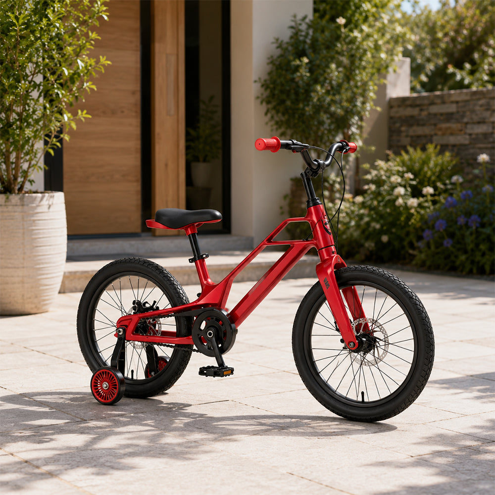 VOLTUS Kids Bike - Lightweight Aluminium Alloy Bicycle with Dual Disc Brakes, Full Chain Guard for Outdoor Riding - Red