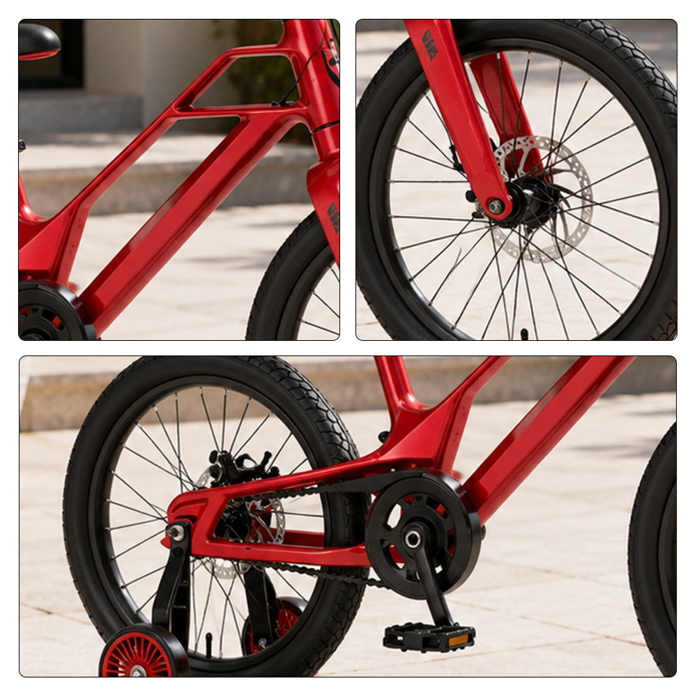 VOLTUS Kids Bike - Lightweight Aluminium Alloy Bicycle with Dual Disc Brakes, Full Chain Guard for Outdoor Riding - Red