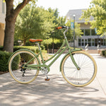 VOLTUS City Bike - Vintage Step-Through Bicycle with Comfortable Riding Design for Leisure Cycling & Commuting - Forest Green