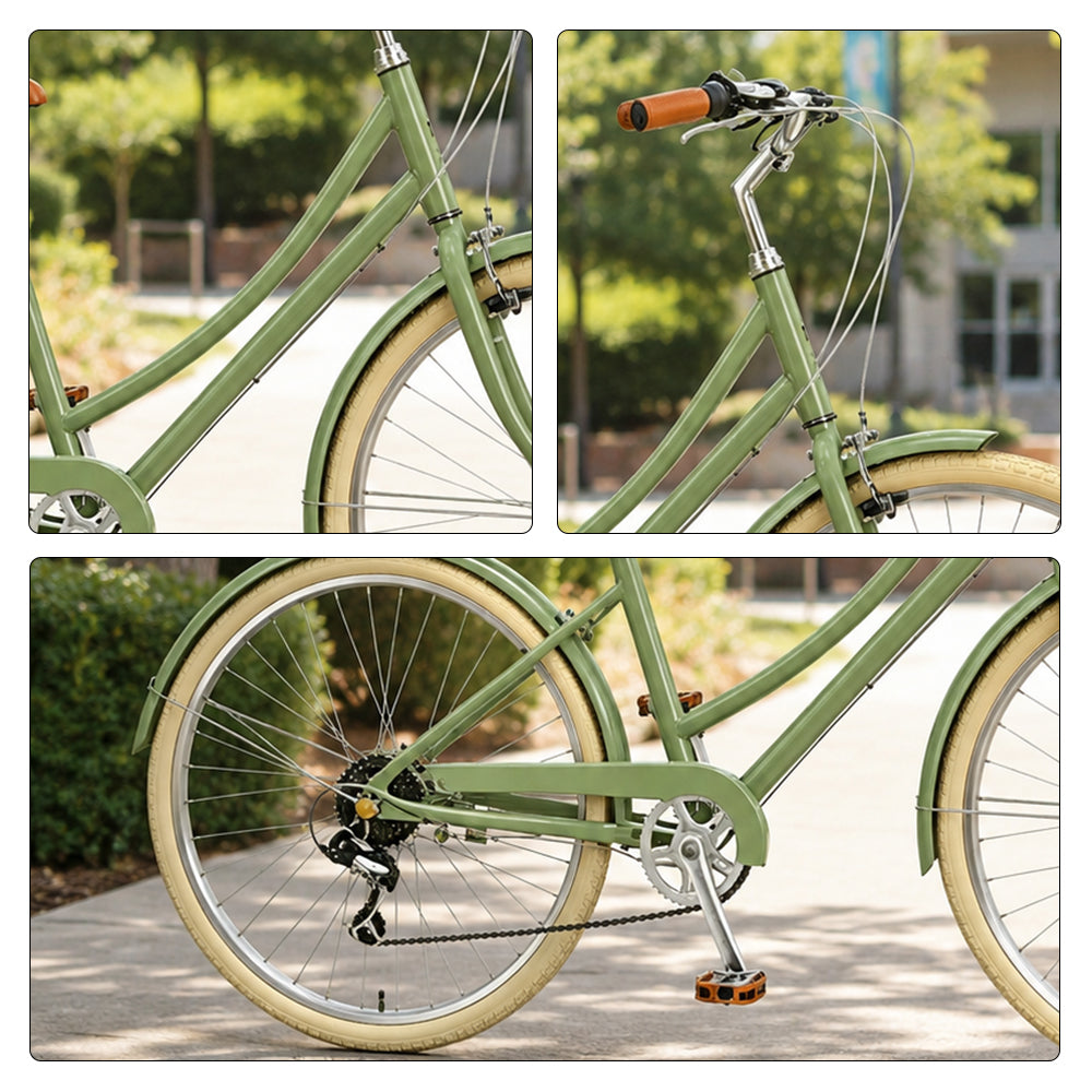 VOLTUS City Bike - Vintage Step-Through Bicycle with Comfortable Riding Design for Leisure Cycling & Commuting - Forest Green