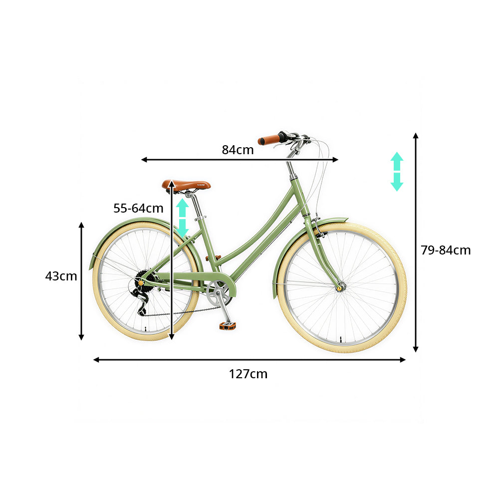 VOLTUS City Bike - Vintage Step-Through Bicycle with Comfortable Riding Design for Leisure Cycling & Commuting - Forest Green