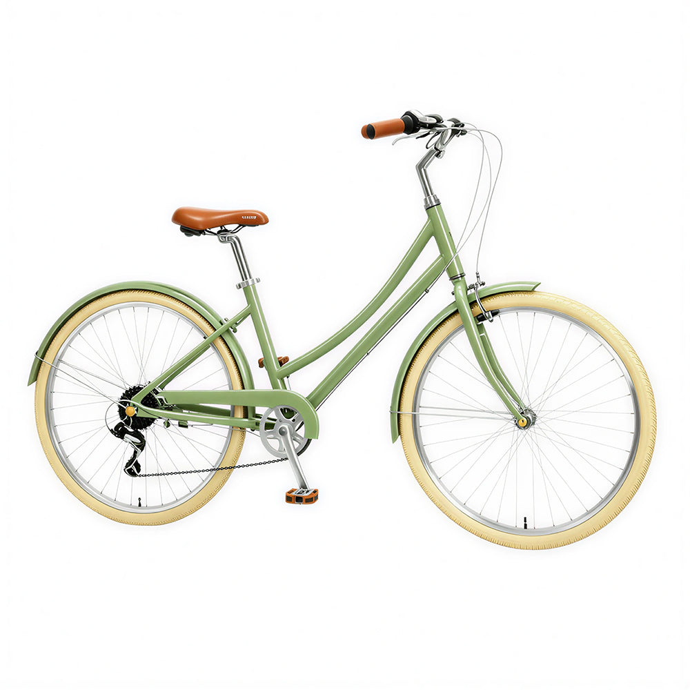 VOLTUS City Bike - Vintage Step-Through Bicycle with Comfortable Riding Design for Leisure Cycling & Commuting - Forest Green