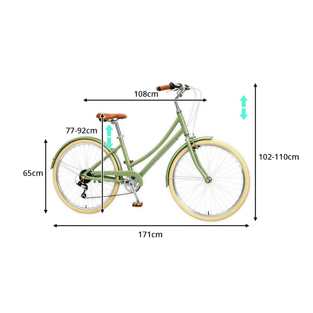 VOLTUS City Bike - Vintage Step-Through Bicycle with Comfortable Riding Design for Leisure Cycling & Commuting - Forest Green